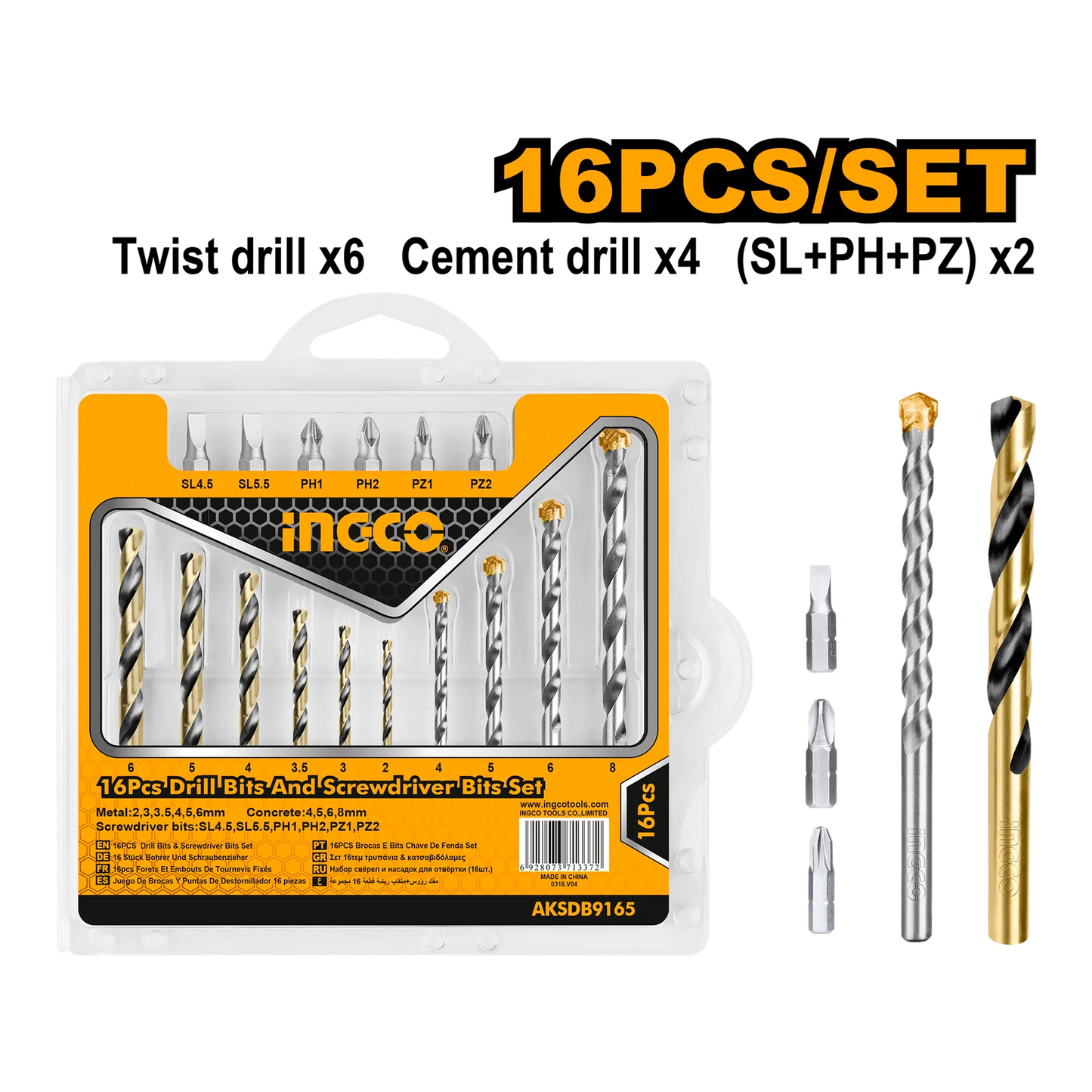 Ingco 16Pcs Drill Bits & Screwdriver Bits Set AKSDB9165