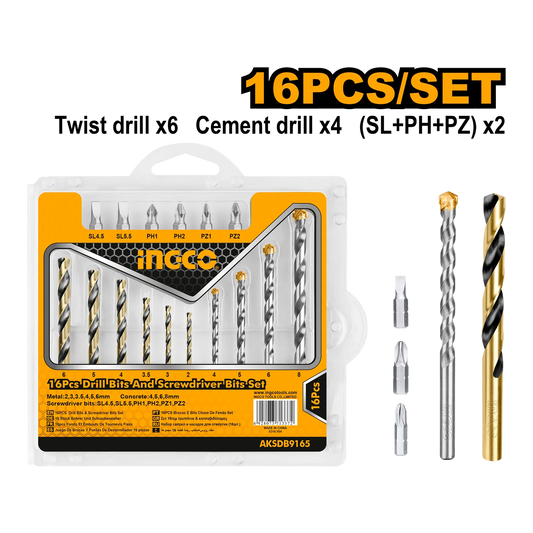 Ingco 16Pcs Drill Bits & Screwdriver Bits Set AKSDB9165