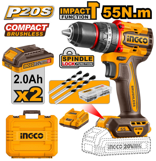 Ingco Compact Brushless Cordless Impact Drill CIDLI20558