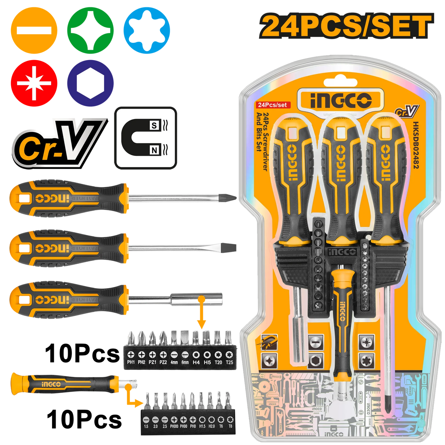 Ingco 24 Pcs Screwdriver And Bits Set HKSDB02482