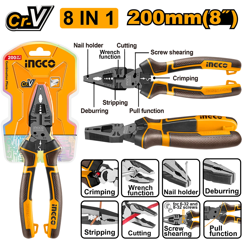 Ingco 8 in 1 Multi-function Combination Pliers HMFCP28200