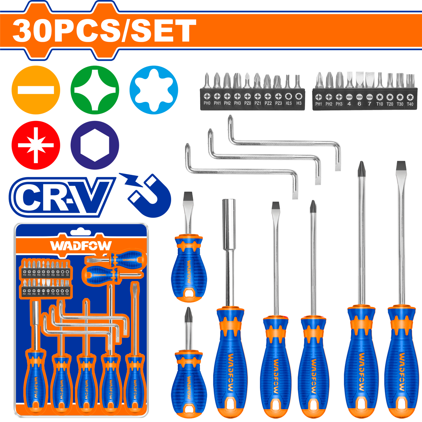 Wadfow 30pcs Screwdriver set WSS1430